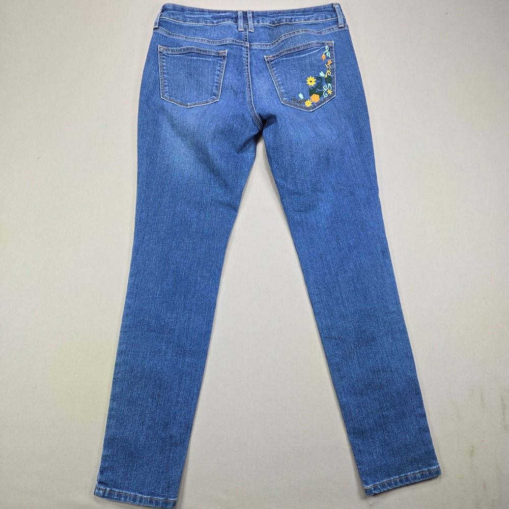 Sonoma Skinny Jeans Floral Embroidered Medium Wash Blue Womens Size 6 - Picture 2 of 13